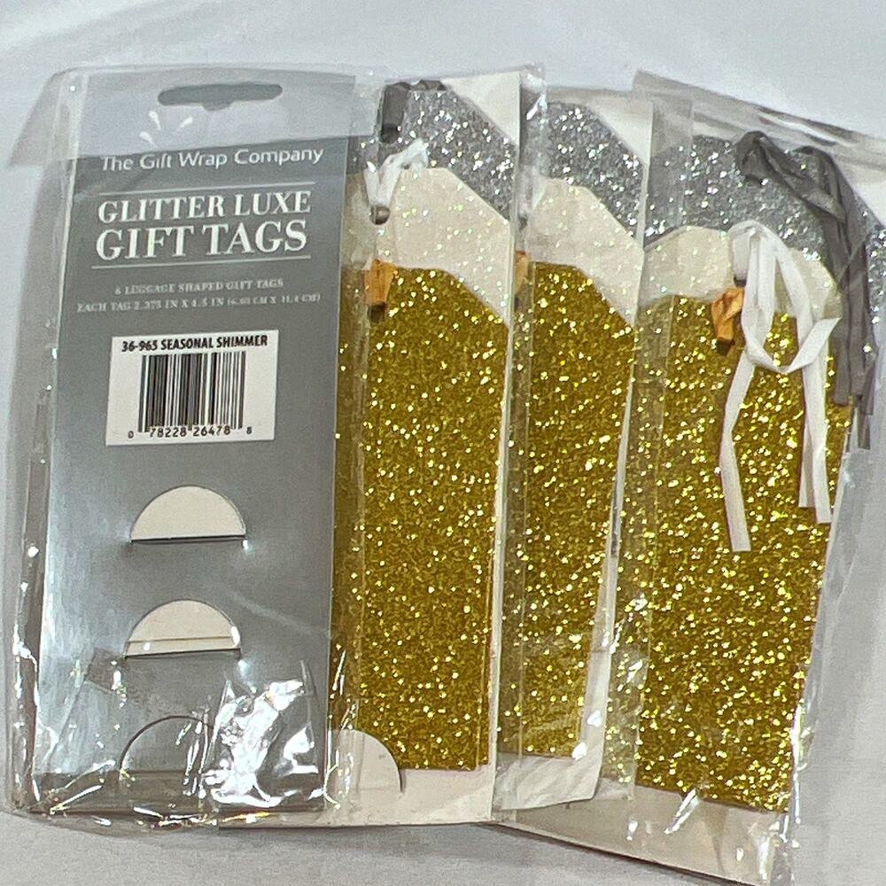The Gift Wrap Company Glitter Luxe Seasonal Shimmer Gift Tags lot/24 gold silver
